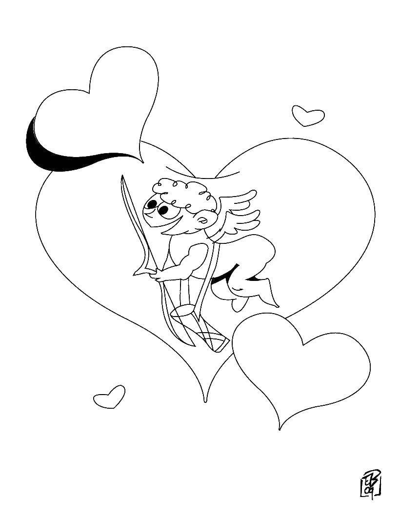 Название: Раскраска Купидон с сердечком. Категория: день святого валентина. Теги: День Святого Валентина, любовь, купидон.