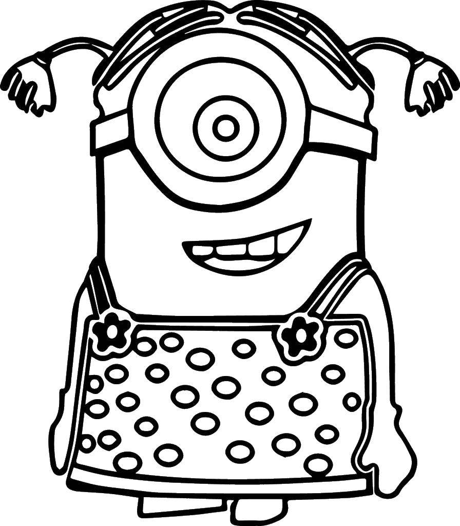 Coloring Minion girl. Category the minions. Tags:  Cartoon character, Minion.