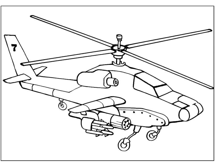 Название: Раскраска Военный вертолет. Категория: самолеты. Теги: Самолет, вертолет.