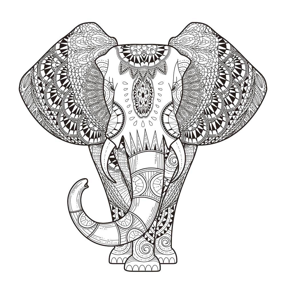 Розмальовки  Етнічний слон. Завантажити розмальовку Візерунки, тварини.  Роздрукувати ,візерунок,