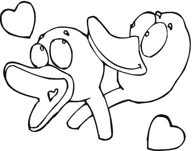 Coloring Love ducks. Category I love you. Tags:  Recognition, love, heart.