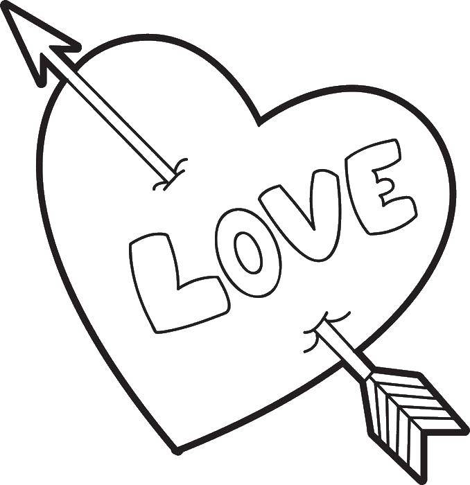 Название: Раскраска Сердце пробитое стрелой. Категория: Я тебя люблю. Теги: сердце.