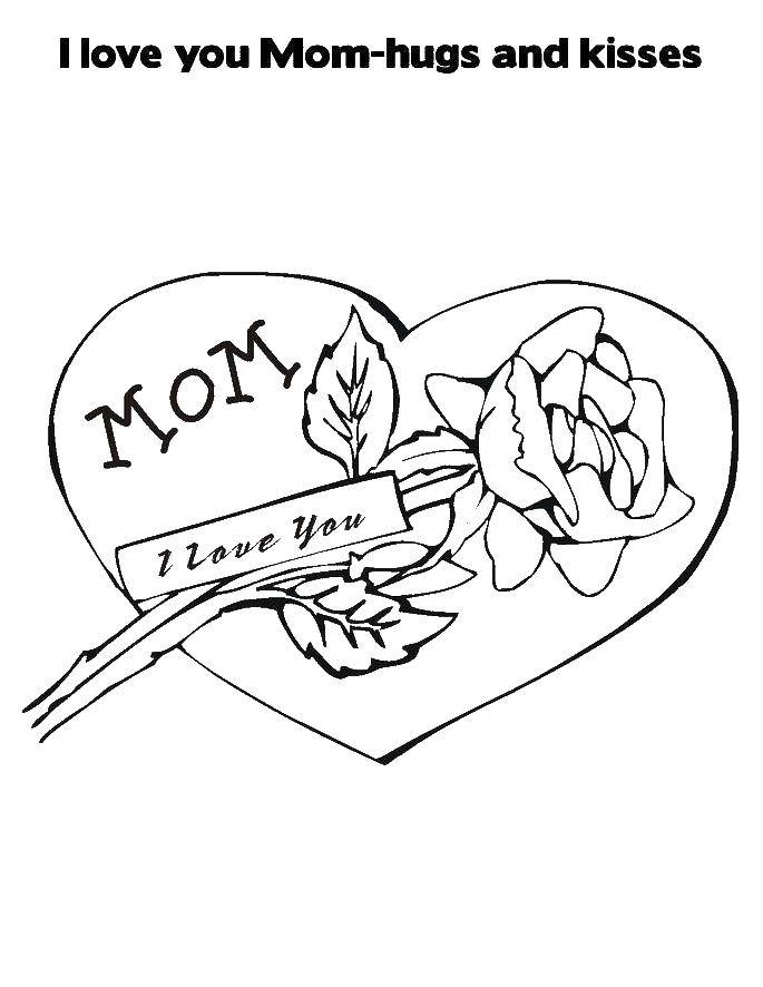 Coloring I love you mom hugs and kisses. Category I love you. Tags:  Recognition, love, heart.