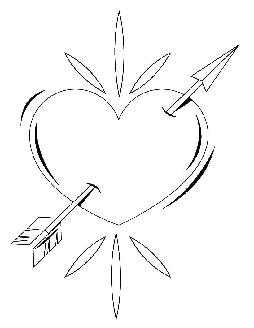 Название: Раскраска Стрела вонзилась в сердце. Категория: Сердечки. Теги: сердце, форма, стрела.