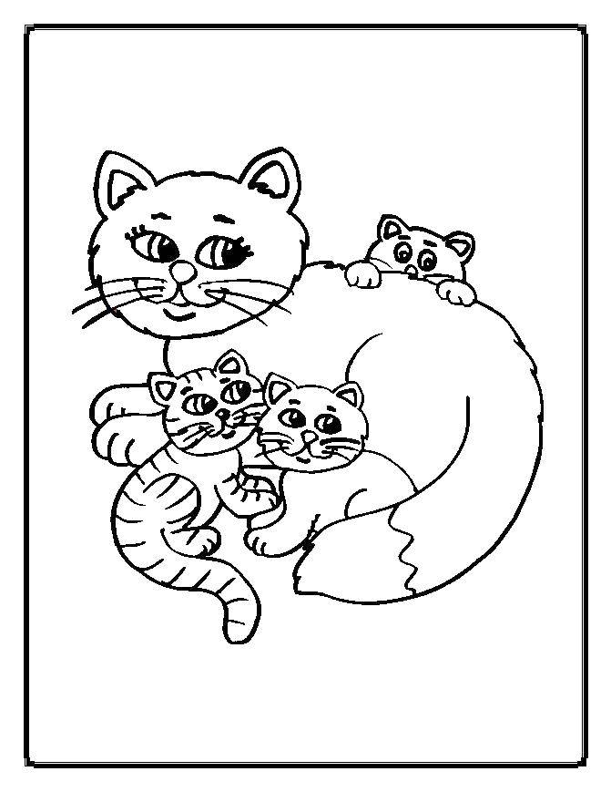 Название: Раскраска Кошка и котята. Категория: Коты и котята. Теги: животные, котята, кошка, любовь.