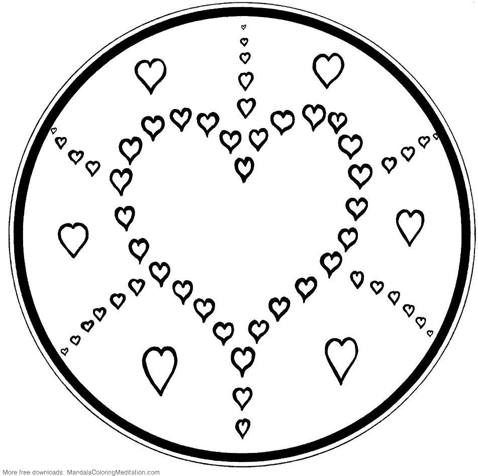 Coloring Heart in circle. Category Hearts. Tags:  heart form, love.