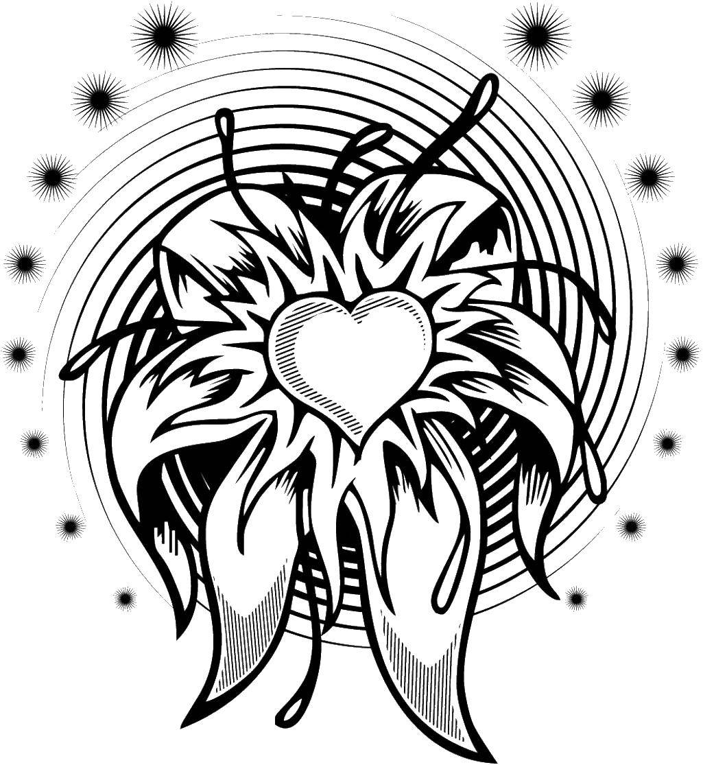 Название: Раскраска Сердце в середине цветка. Категория: Сердечки. Теги: сердце, форма, узоры, цветок.