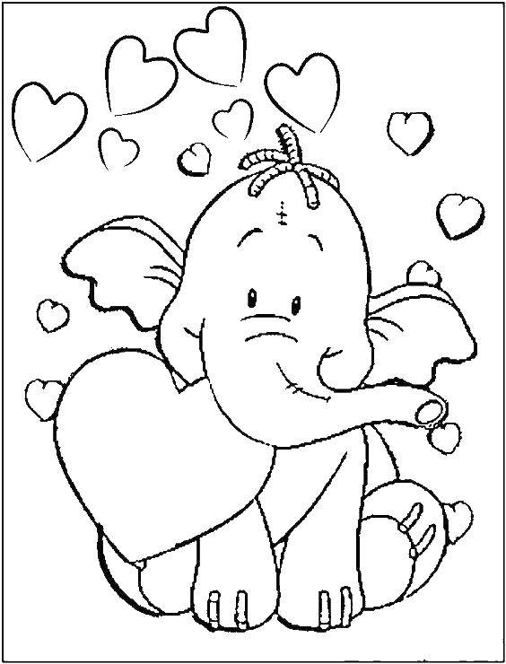 Название: Раскраска Слоненок и сердечки. Категория: Животные. Теги: животные, слоненок, сердечки.