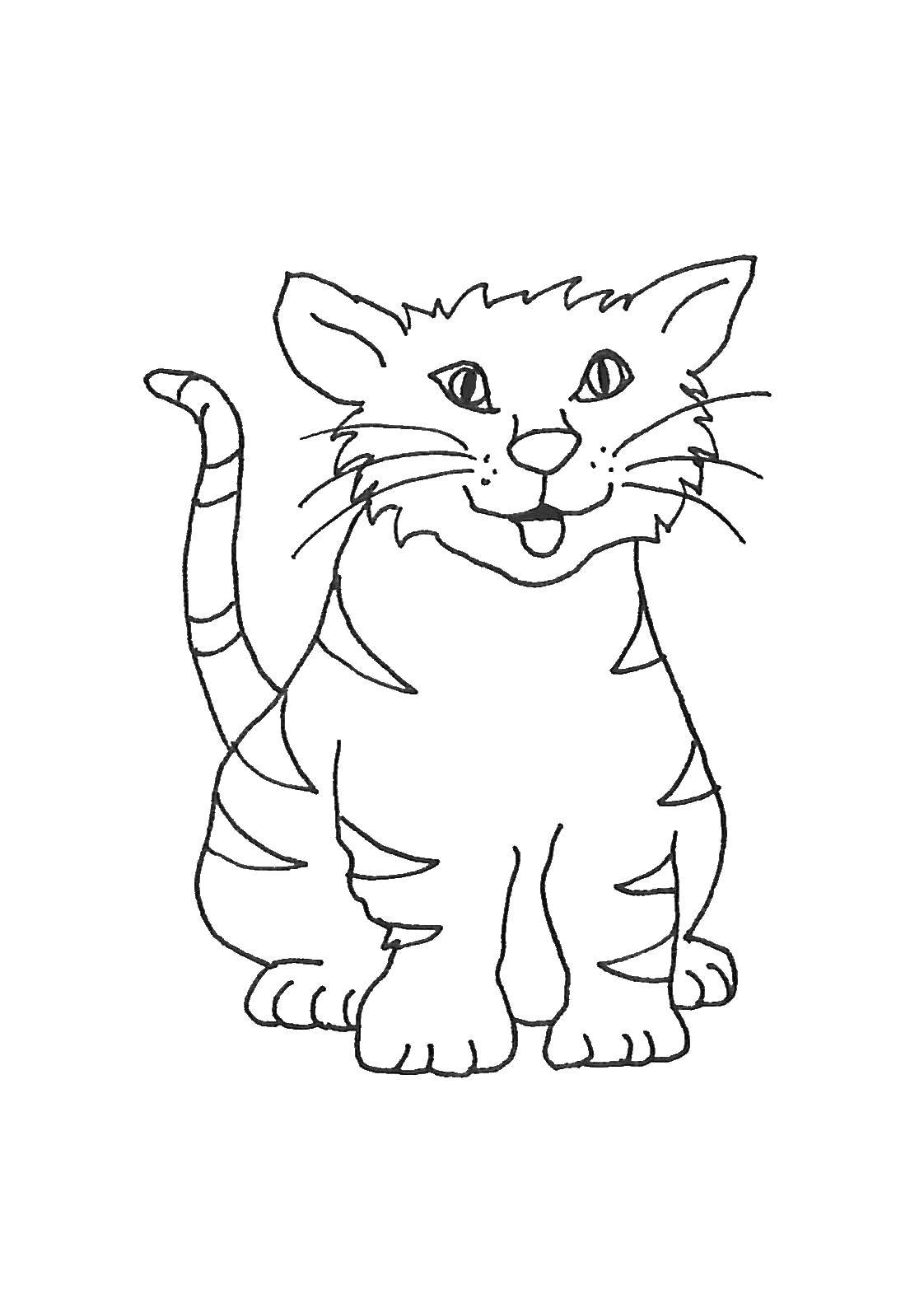 Розмальовки  Смугастий кіт. Завантажити розмальовку тварини, котик, кіт, кіт.  Роздрукувати ,Коти та кошенята,