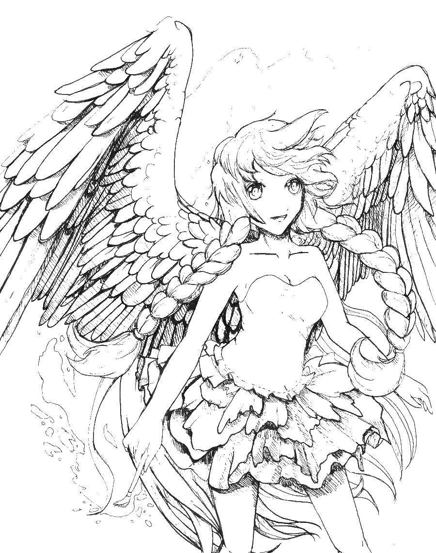 Название: Раскраска Девушка с крыльями. Категория: аниме. Теги: девочка, крылья, аниме.