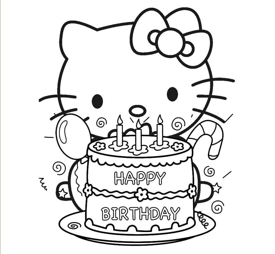 Coloring Hello kitty, happy birthday. Category Hello Kitty. Tags:  Hello kitty birthday.