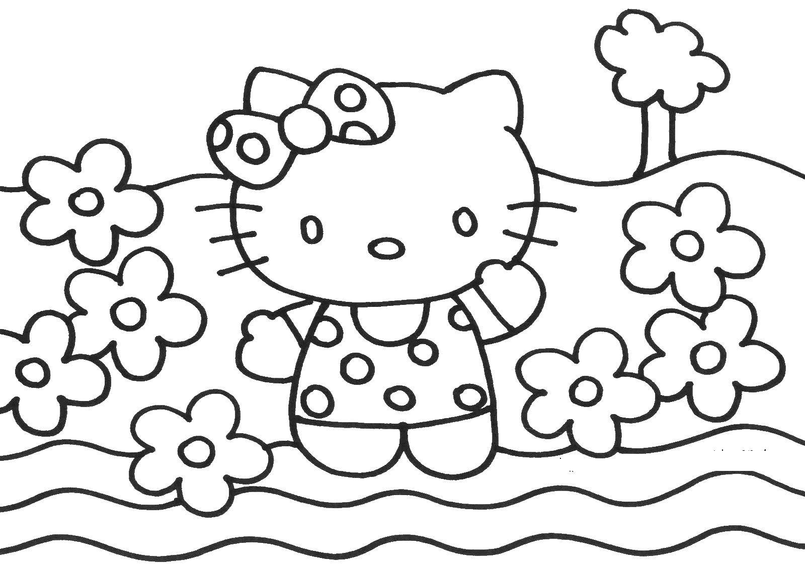 Coloring Hello kitty. Category Hello Kitty. Tags:  Hello kitty, flowers.