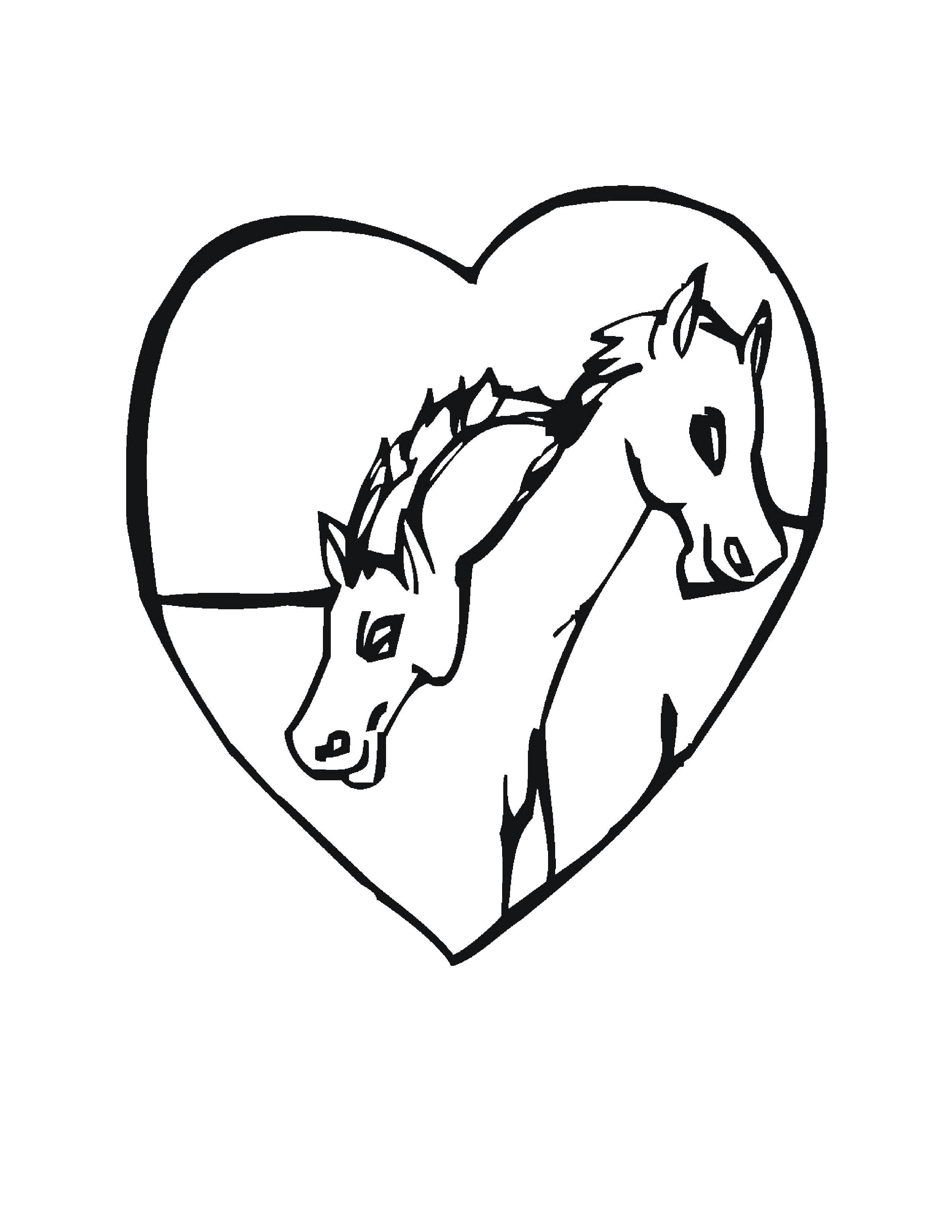 Название: Раскраска Любовь лошадей. Категория: Животные. Теги: животные, любовь, сердце, лошади.