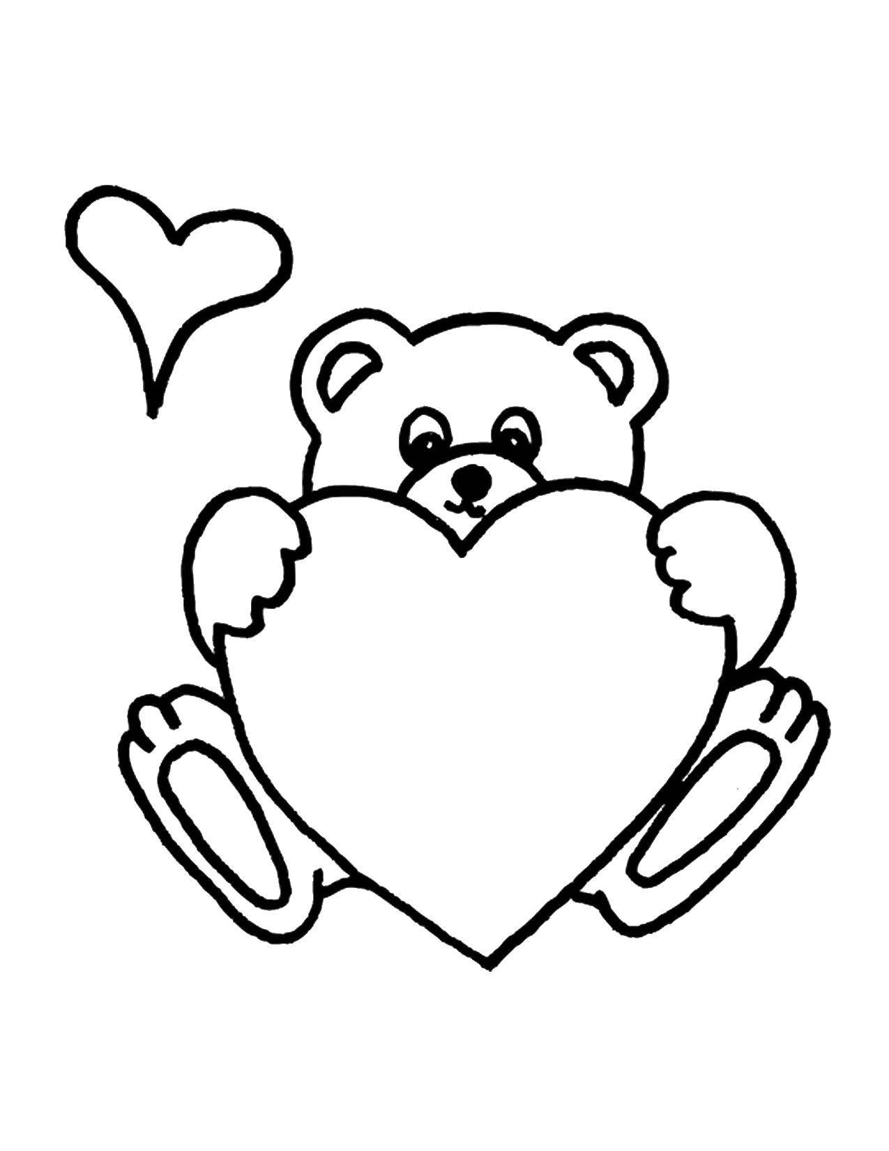 Название: Раскраска Мишка и сердце. Категория: Сердечки. Теги: мишка, сердечки, любовь.