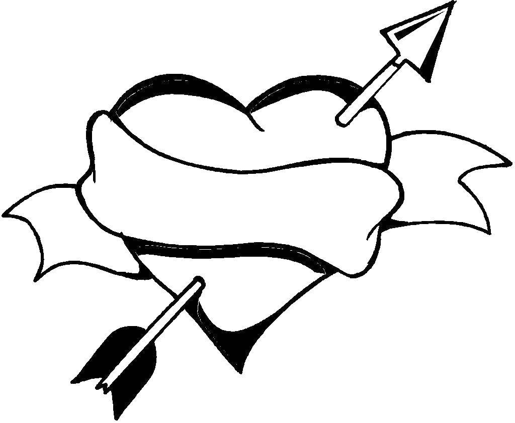 Название: Раскраска Проколотое стрелой сердце. Категория: Сердечки. Теги: сердце, форма, стрела.