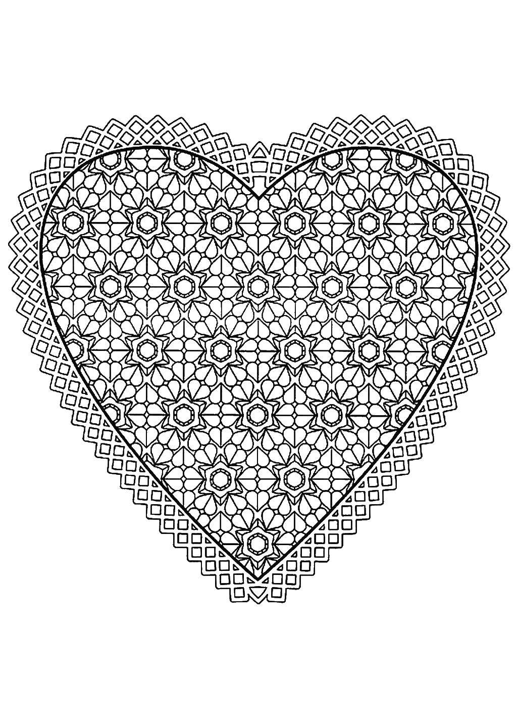 Название: Раскраска Аккуратное сердце в узорах. Категория: узоры. Теги: Узоры, сердечки.