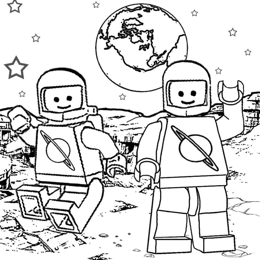 Название: Раскраска Космонавты лего. Категория: Лего. Теги: Конструктор, Лего.