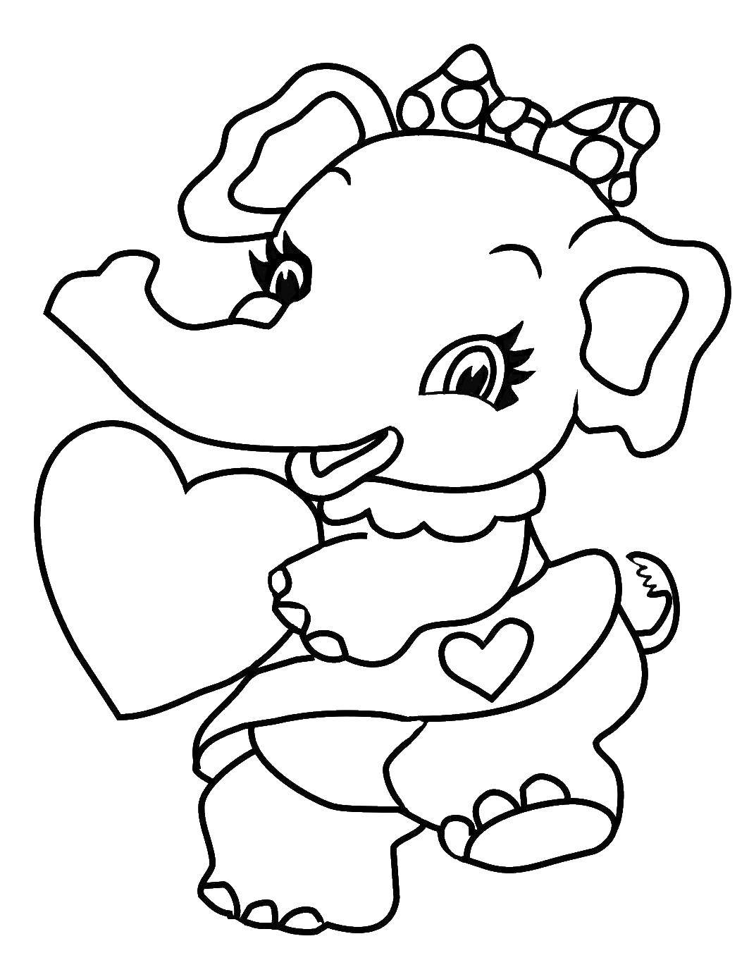Coloring Elephant with a heart. Category I love you. Tags:  Heart, love.