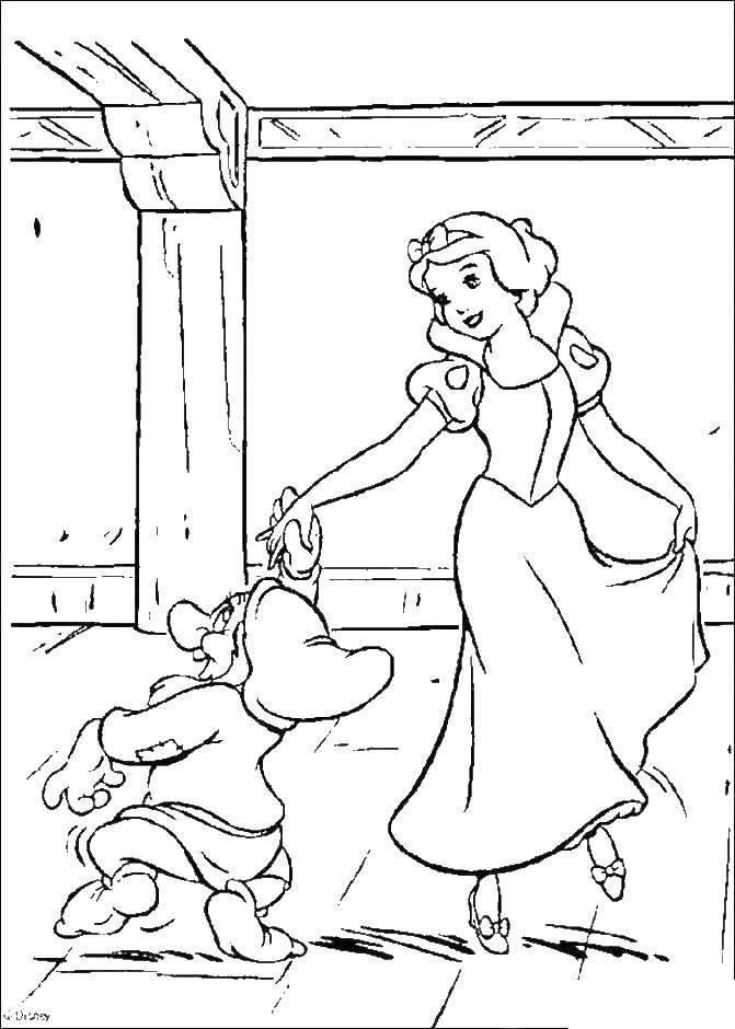 Coloring Snow white dancing with a dwarf. Category cartoons. Tags:  Snow white, dwarf.