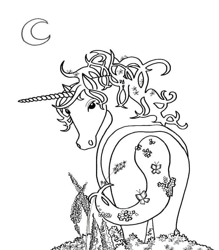 Coloring Unicorn in flowers. Category Animals. Tags:  Animals, unicorn.