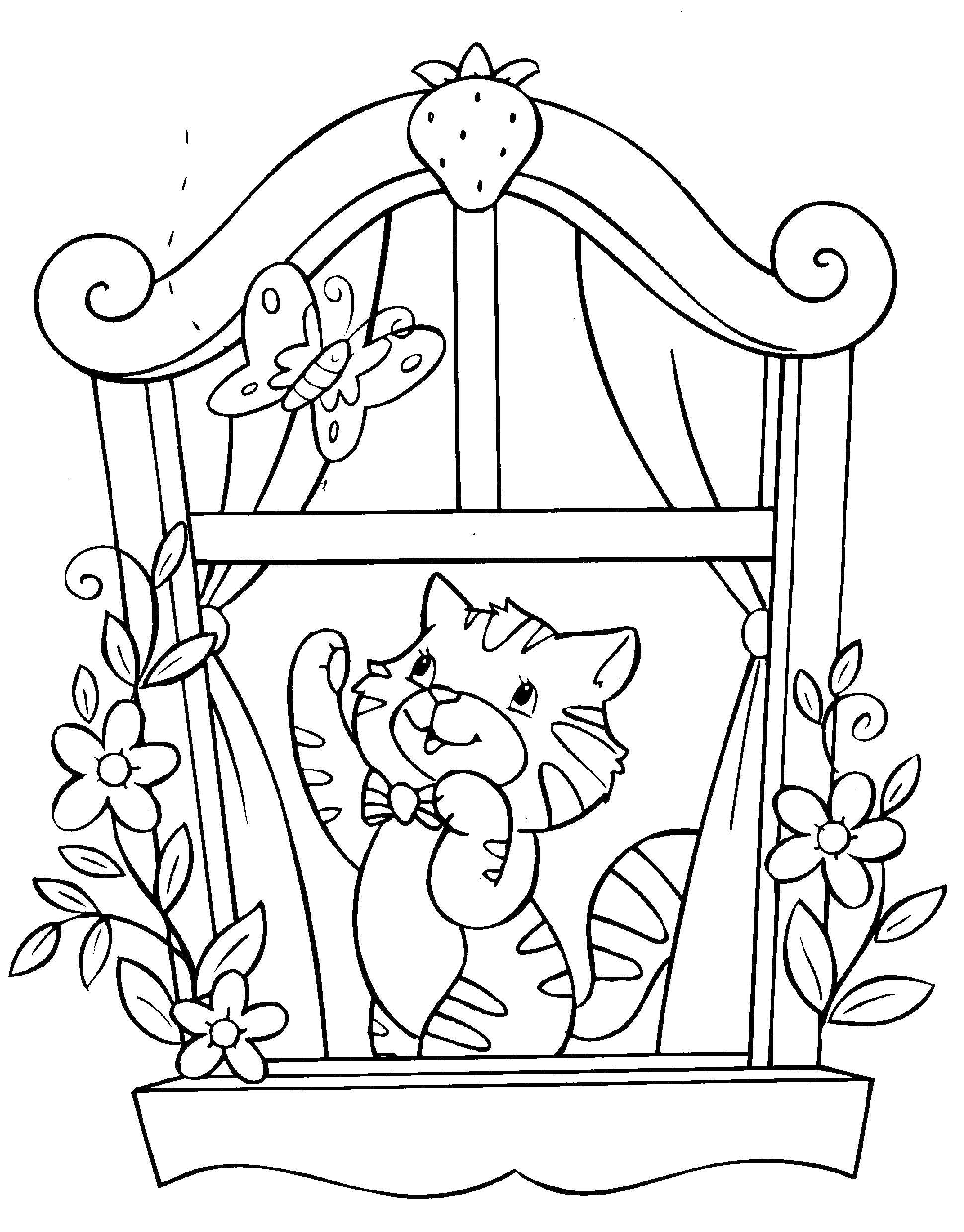 Coloring Cat in the window. Category Cats and kittens. Tags:  animals, kitten, cat.