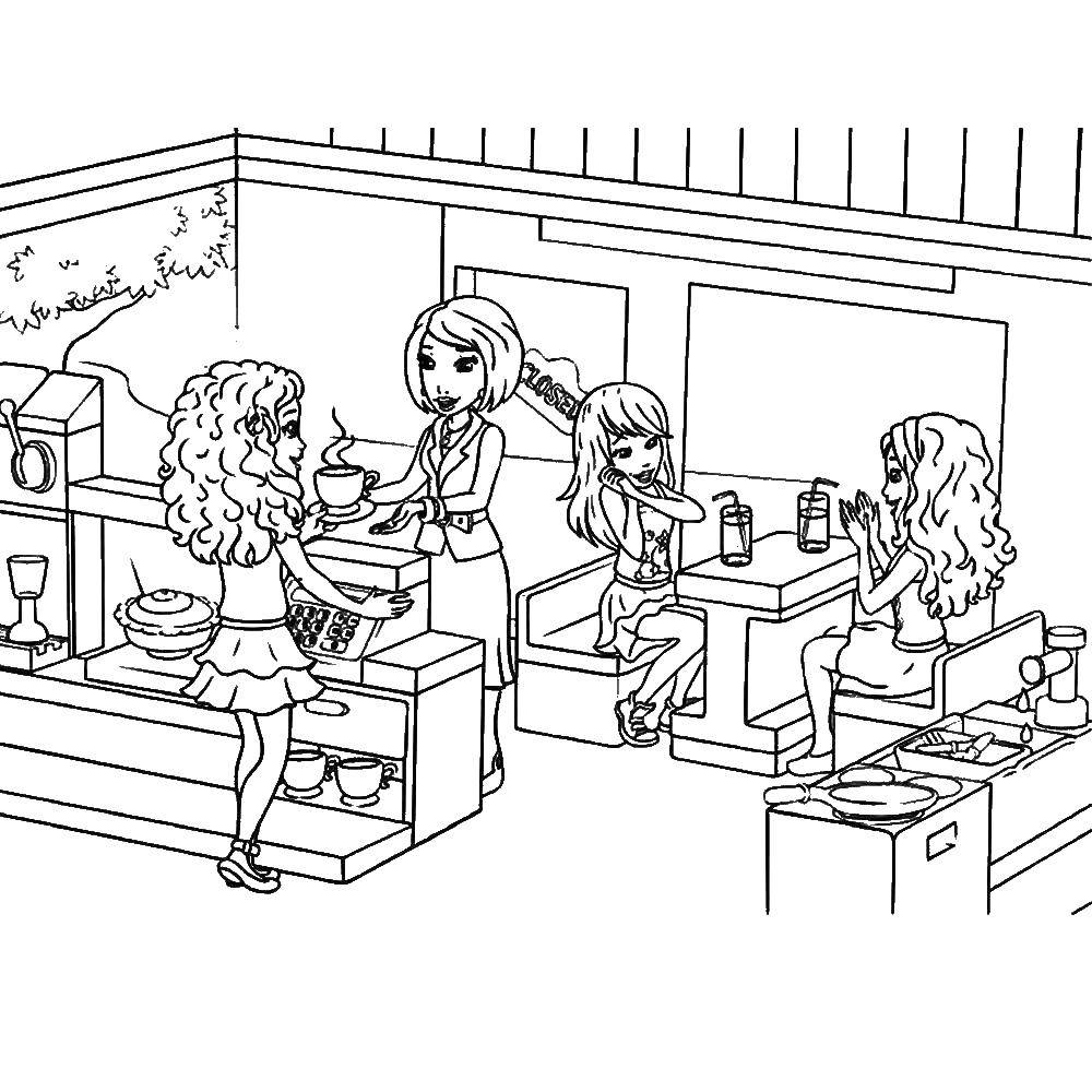 Coloring Girls in a cafe. Category For girls. Tags:  girls, girls, café girls.
