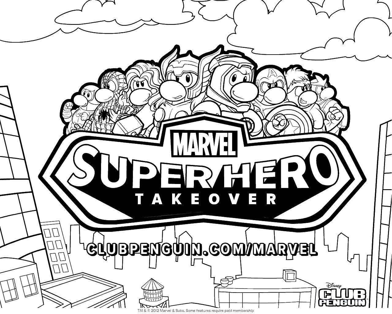 Название: Раскраска Супер герои марвел. Категория: Персонаж из мультфильма. Теги: супергеой, марвел.