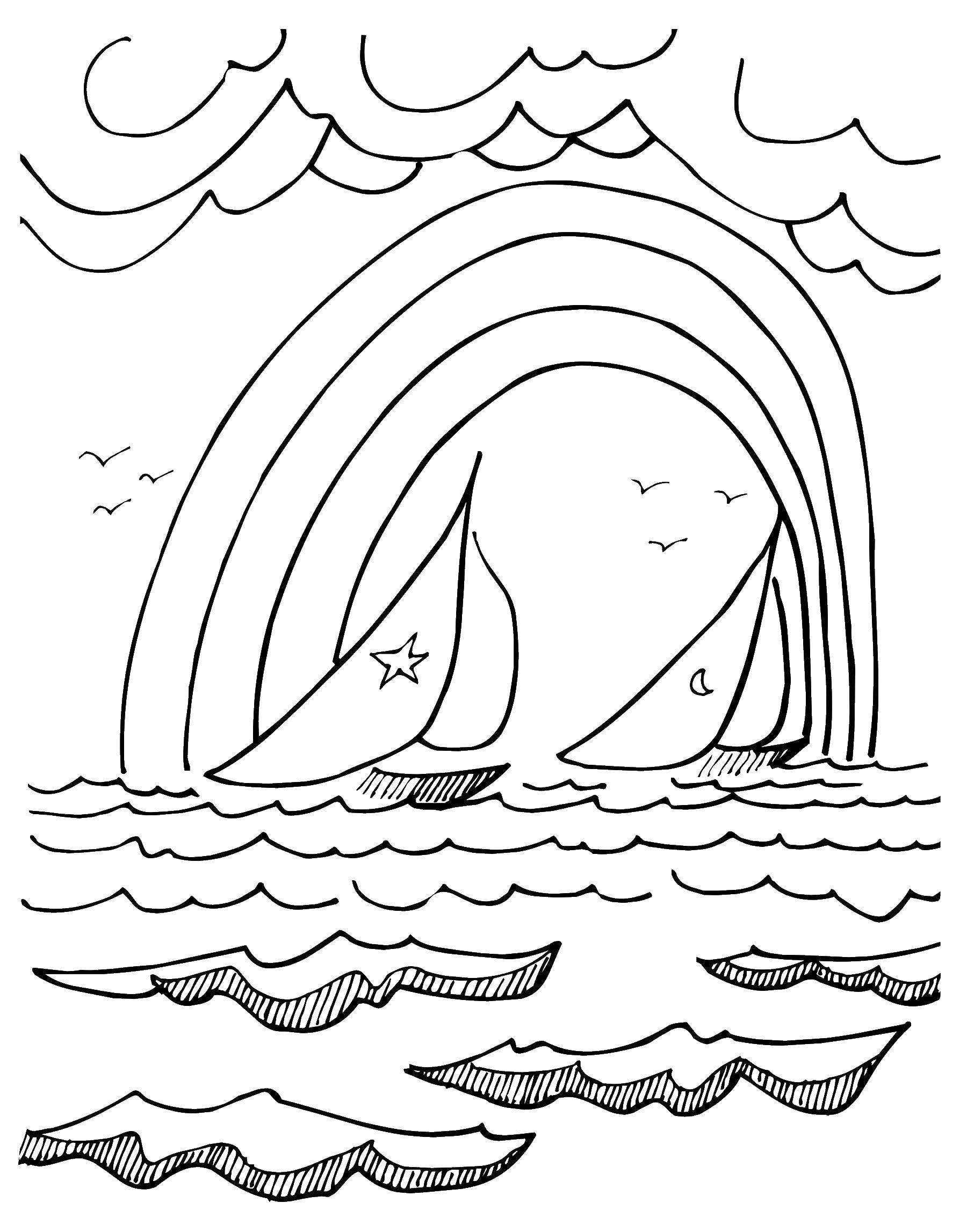 Название: Раскраска Радуга над морем. Категория: Радуга. Теги: радуга, море.