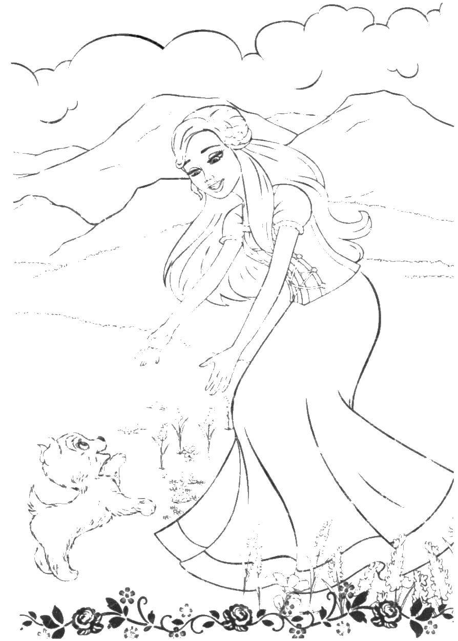 Coloring Barbie and puppy. Category Pets allowed. Tags:  Barbie , dog.
