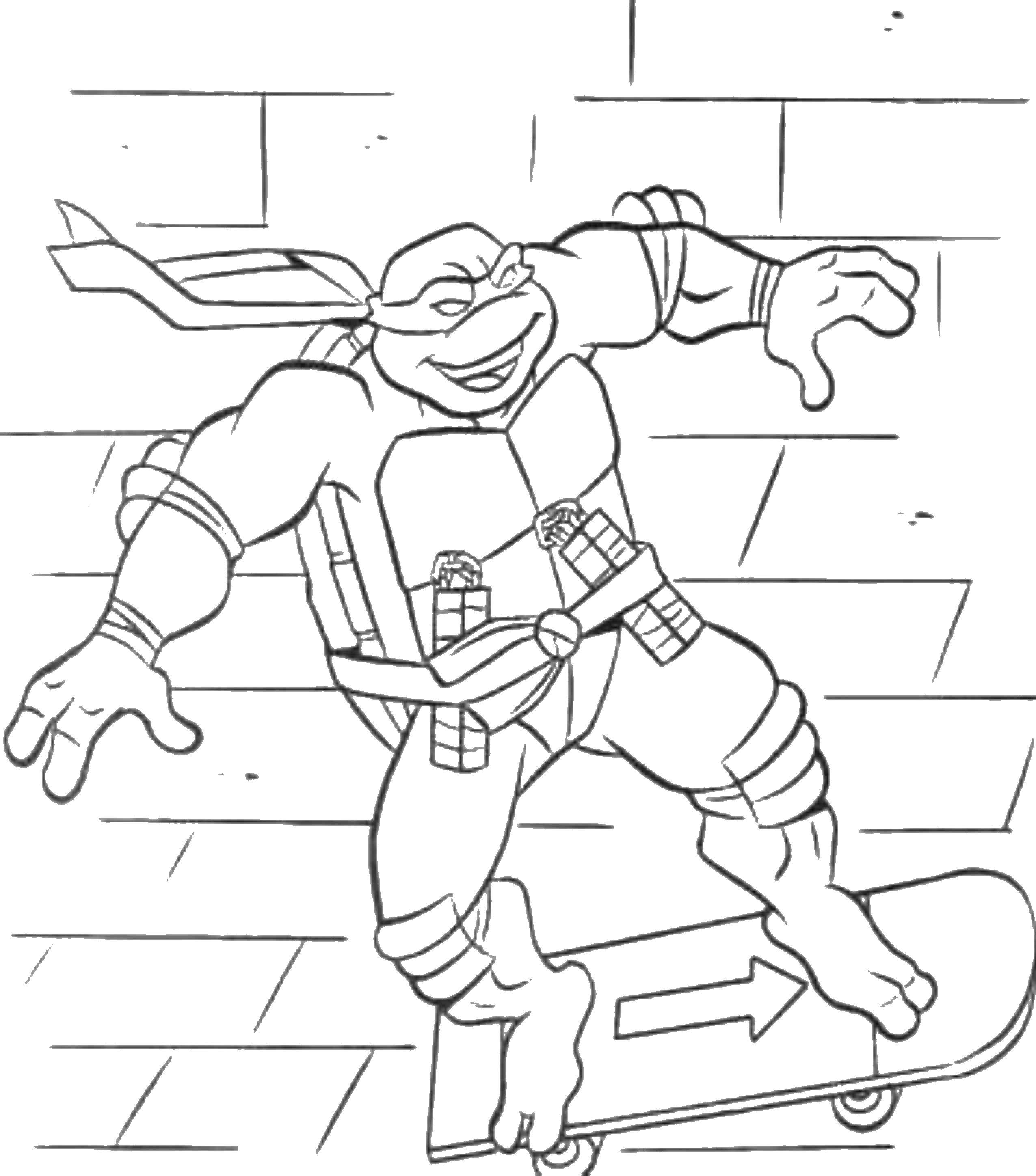 Coloring Michelangelo skateboards. Category teenage mutant ninja turtles. Tags:  Michelangelo, teenage mutant ninja turtles.