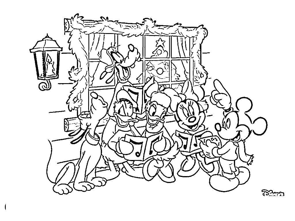 Coloring Mickey and Minnie mouse and his friends. Category Mickey mouse. Tags:  Mickymaus, new year.