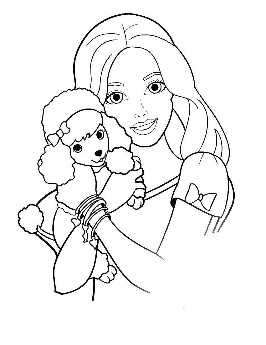 Coloring Girl with a poodle. Category Pets allowed. Tags:  animals, dog, puppy, dog.