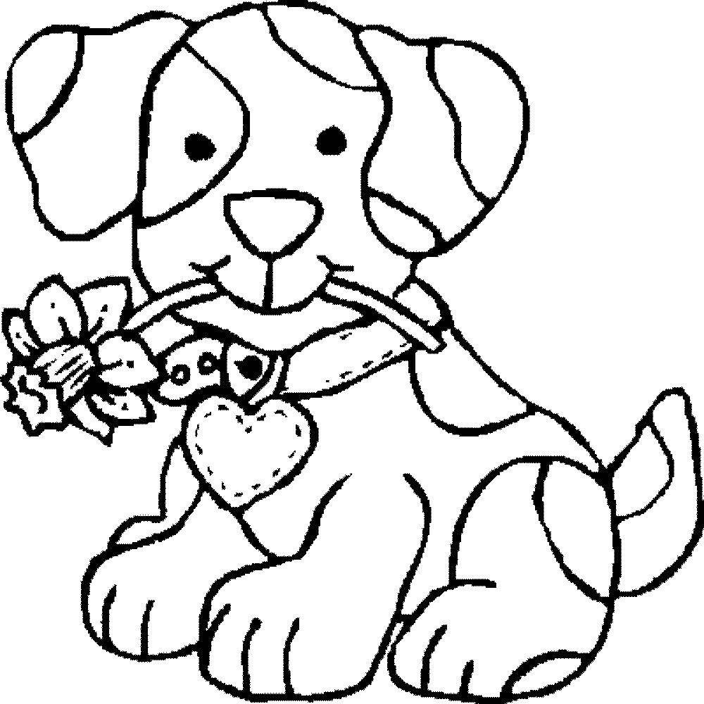 Название: Раскраска Песик с цветком. Категория: домашние животные. Теги: животные, собака, щенок, пес.