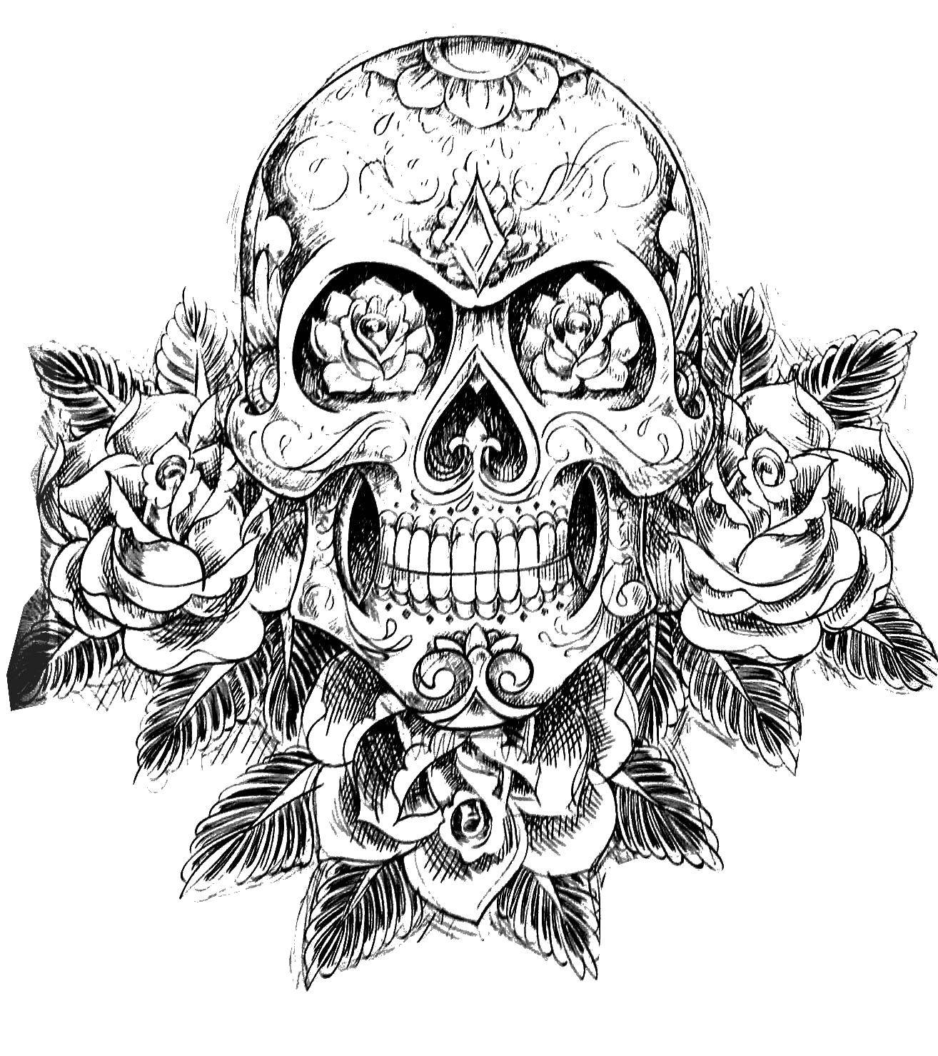 Coloring Skull and flowers. Category Skull. Tags:  skull, patterns, flowers.