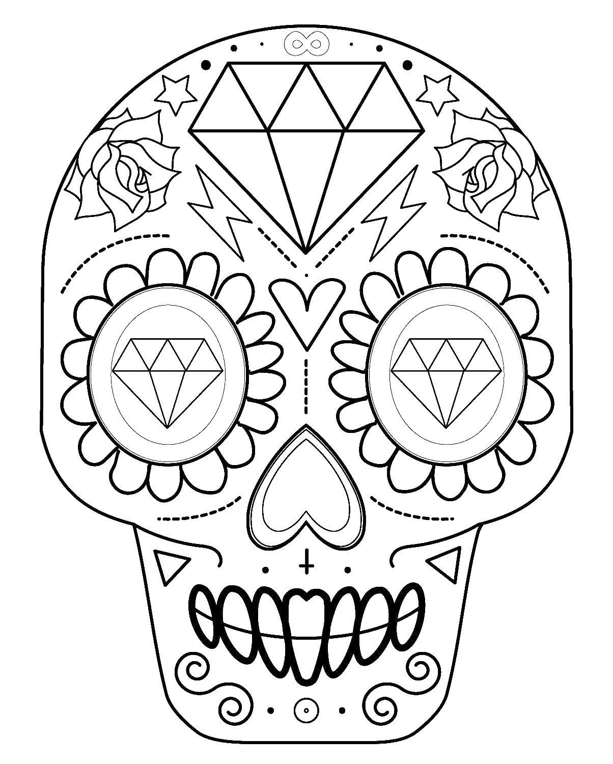 Coloring Skull. Category Skull. Tags:  skull, patterns, diamonds.
