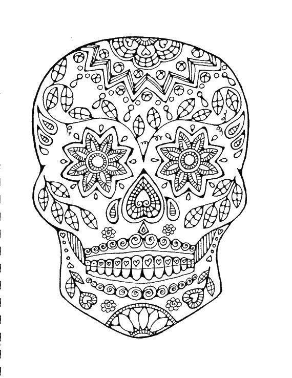 Название: Раскраска Череп. Категория: Череп. Теги: череп, узоры, цветы.
