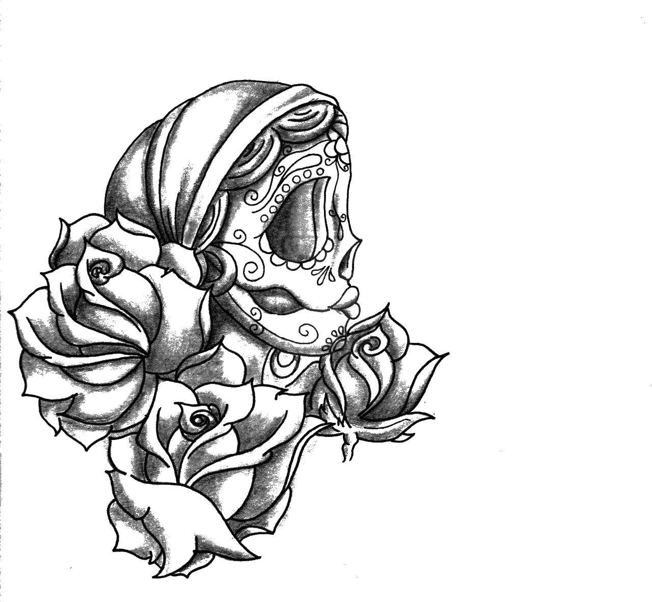 Название: Раскраска Роза череп. Категория: Череп. Теги: череп, роза.