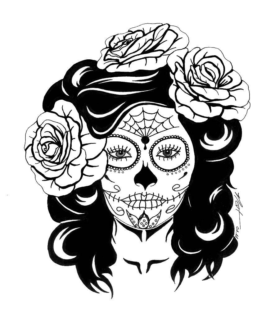 Coloring Girl with skull makeup. Category Skull. Tags:  Skull, makeup, girl.