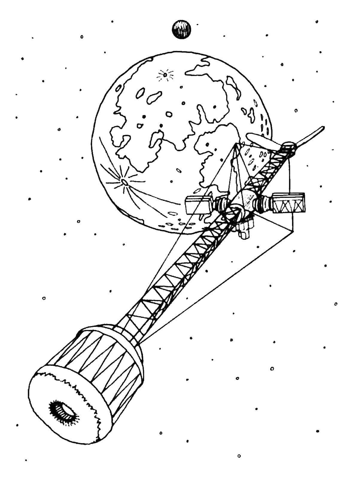 Розмальовки  Супутник у космосі. Завантажити розмальовку Супутник , космос.  Роздрукувати ,космос,