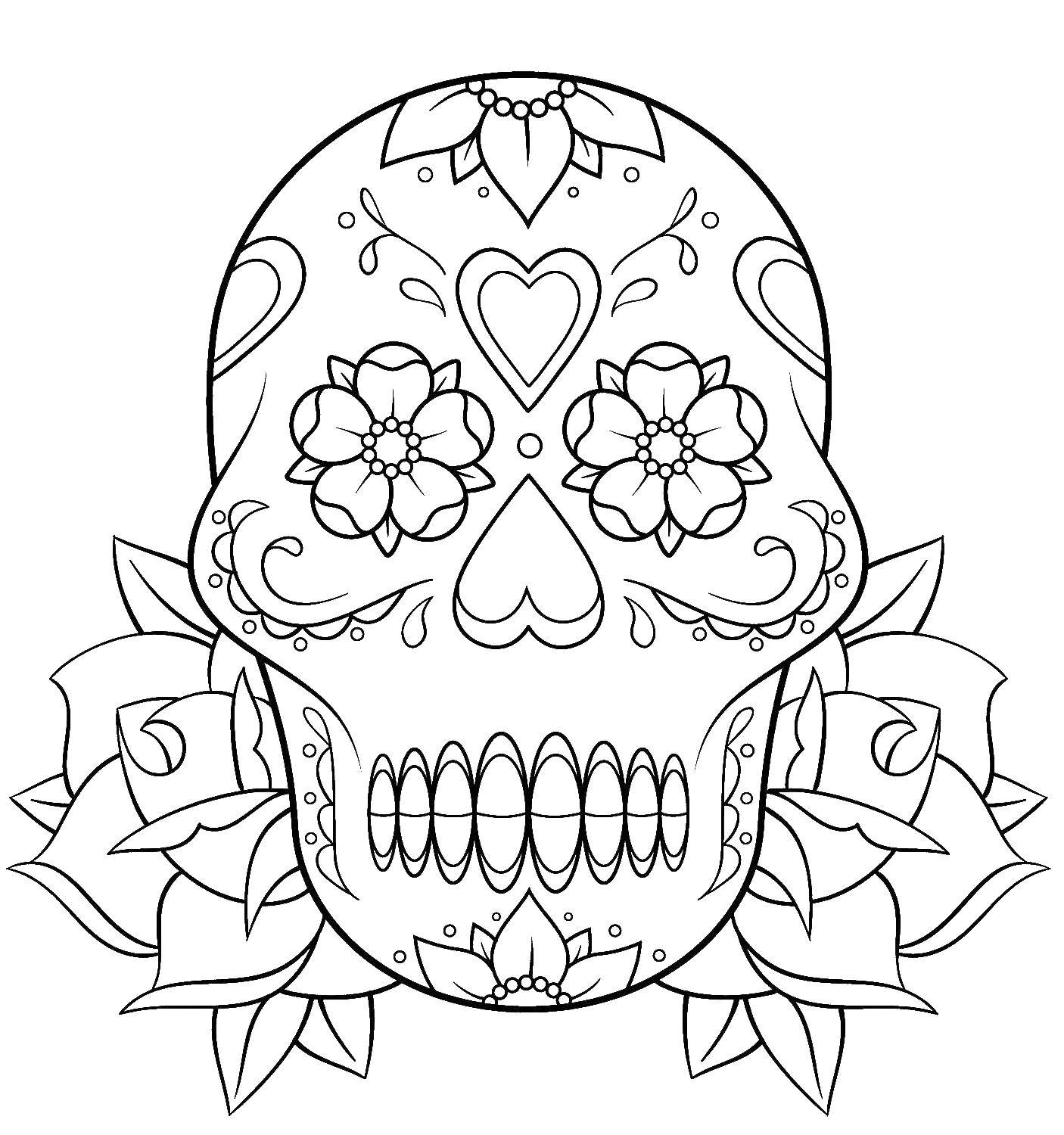 Название: Раскраска Красивый череп. Категория: Череп. Теги: череп, узоры, цветы.