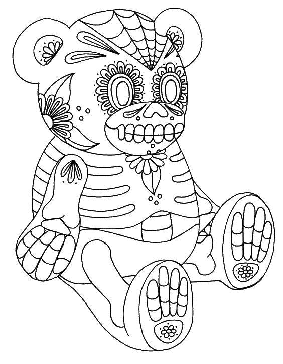 Название: Раскраска Мишка с узором скелета. Категория: узоры. Теги: Узоры, животные.