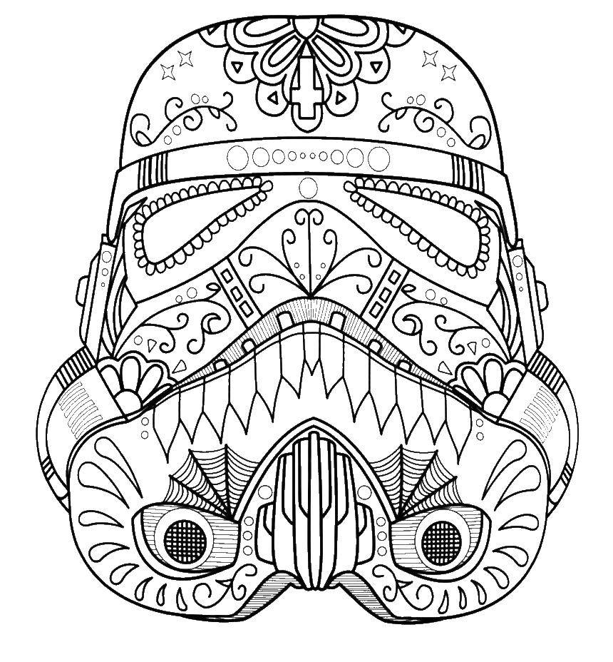 Coloring Stormtrooper helmet in the patterns. Category patterns. Tags:  patterns, hat.