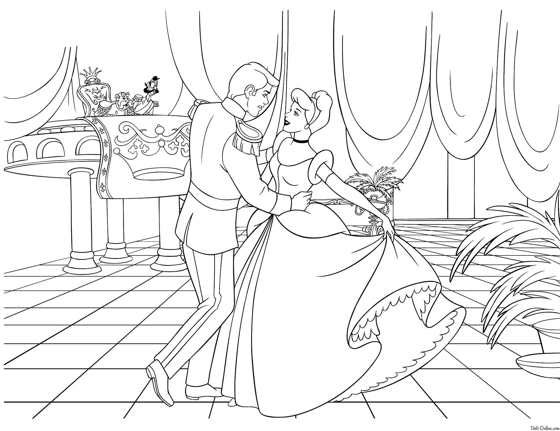 Название: Раскраска Золушка и принц на балу. Категория: принцесса. Теги: Золушка.