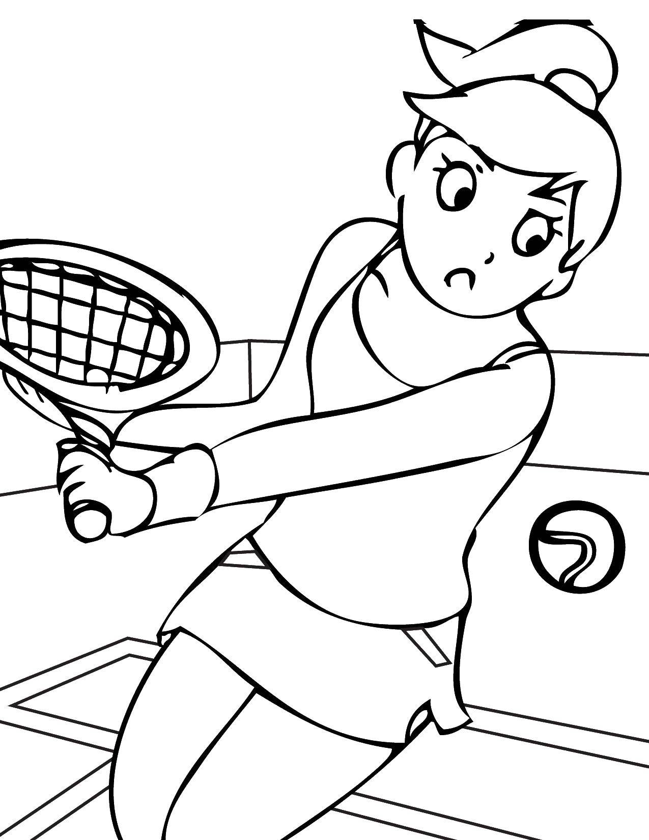 Название: Раскраска Девушка играет в теннис. Категория: Спорт. Теги: спорт, теннис, ракетка.
