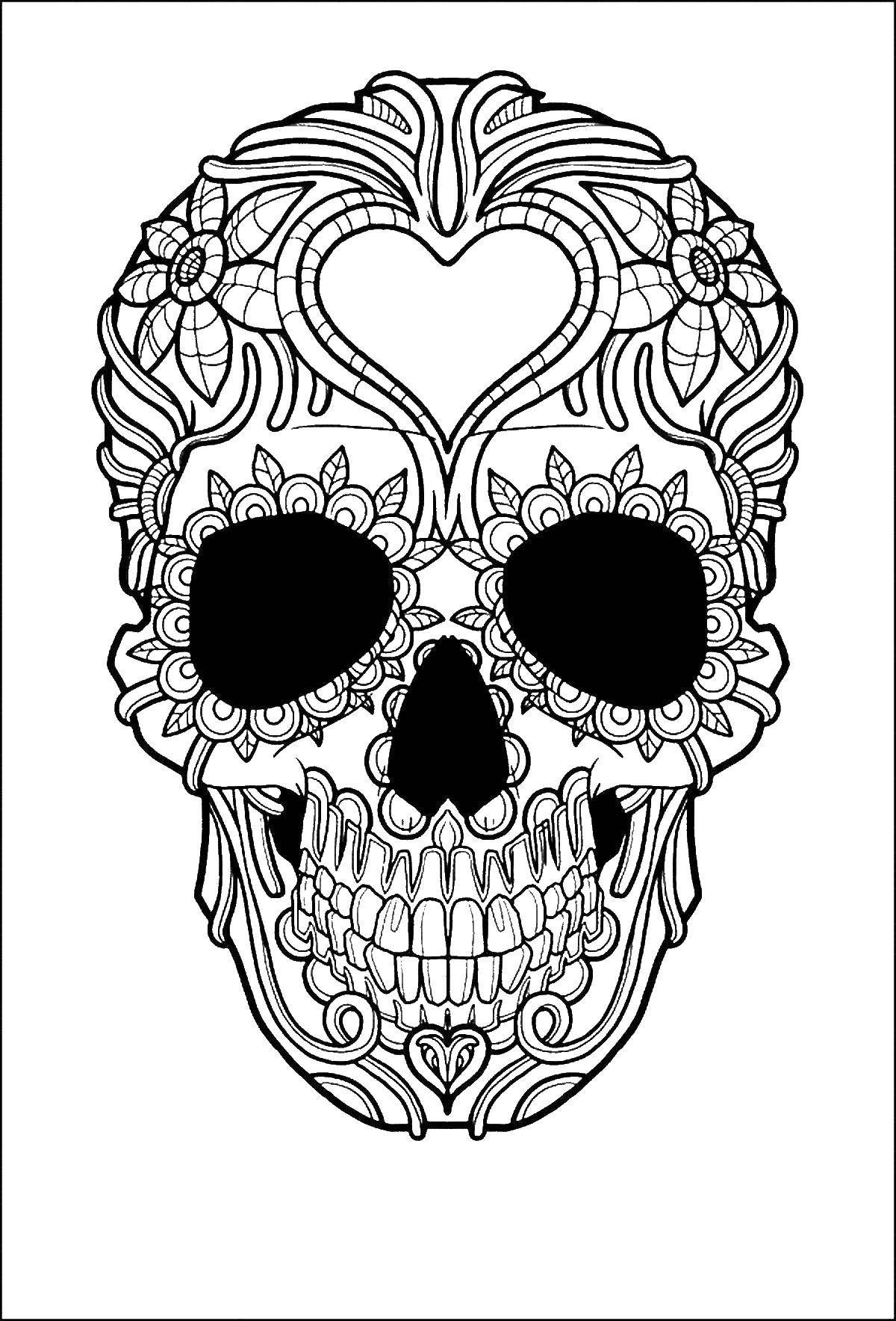 Название: Раскраска Узорчатый череп. Категория: Череп. Теги: череп, узоры, цветы.