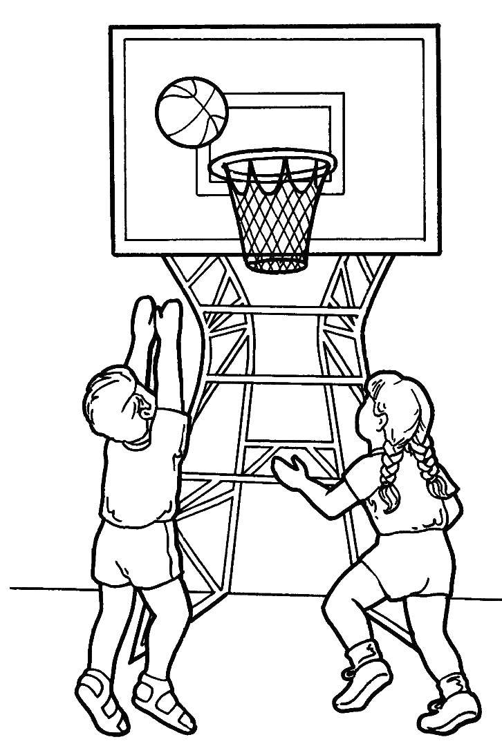 Название: Раскраска Дети играют в баскетбол. Категория: Спорт. Теги: Спорт, баскетбол, мяч, игра.