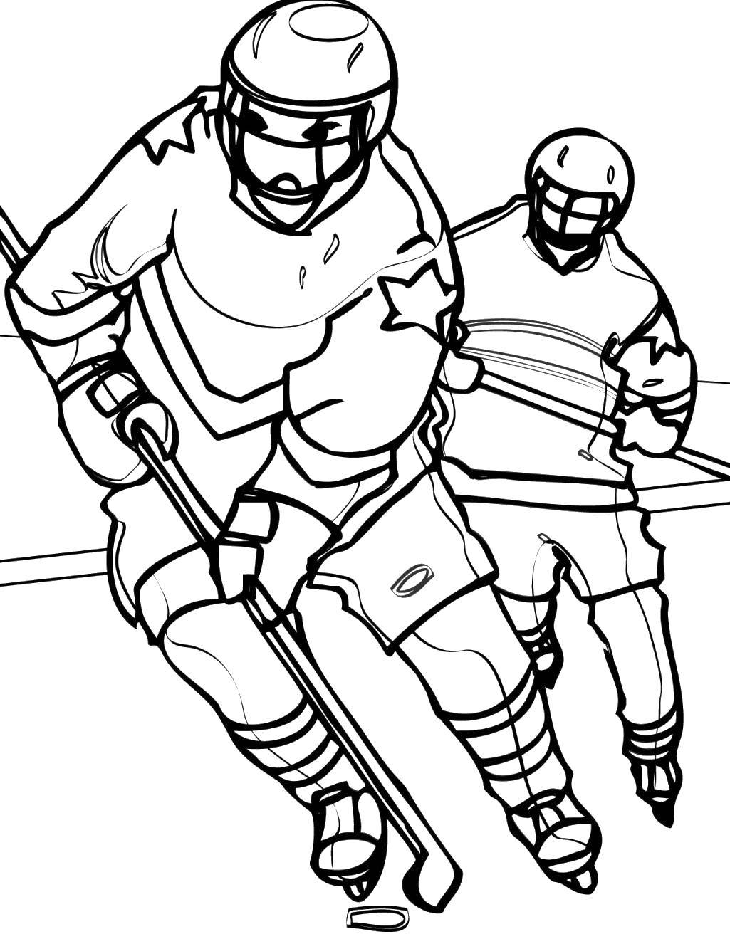 Название: Раскраска Хоккеисты играют на льду. Категория: Спорт. Теги: Спорт, хоккей.