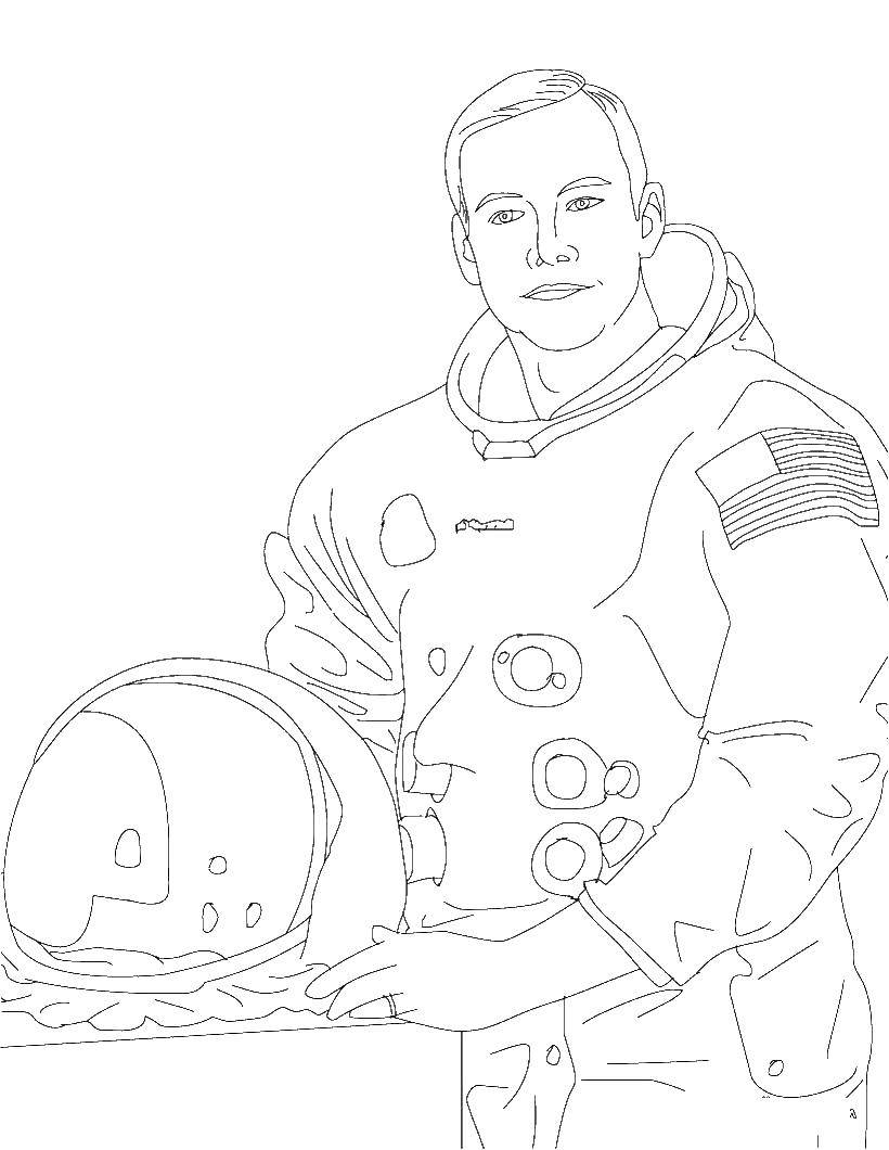 Coloring American astronaut. Category space. Tags:  astronaut, USA, space.