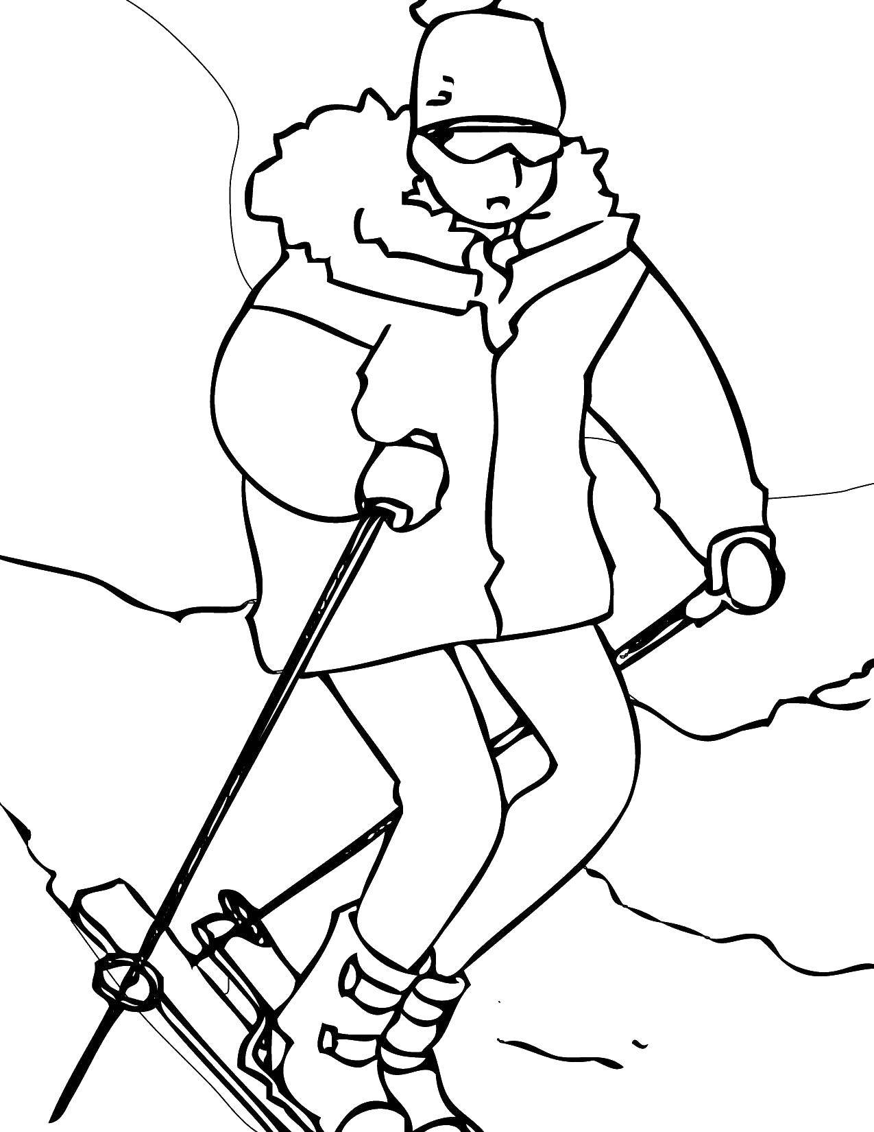 Название: Раскраска Лыжник катается на лыжах. Категория: Спорт. Теги: Спорт, лыжи.