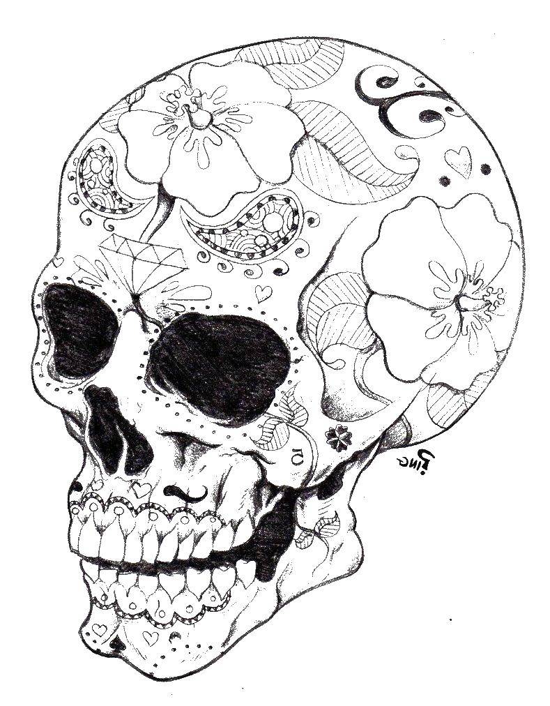 Название: Раскраска Череп в цветах. Категория: Череп. Теги: череп, узоры, цветы.